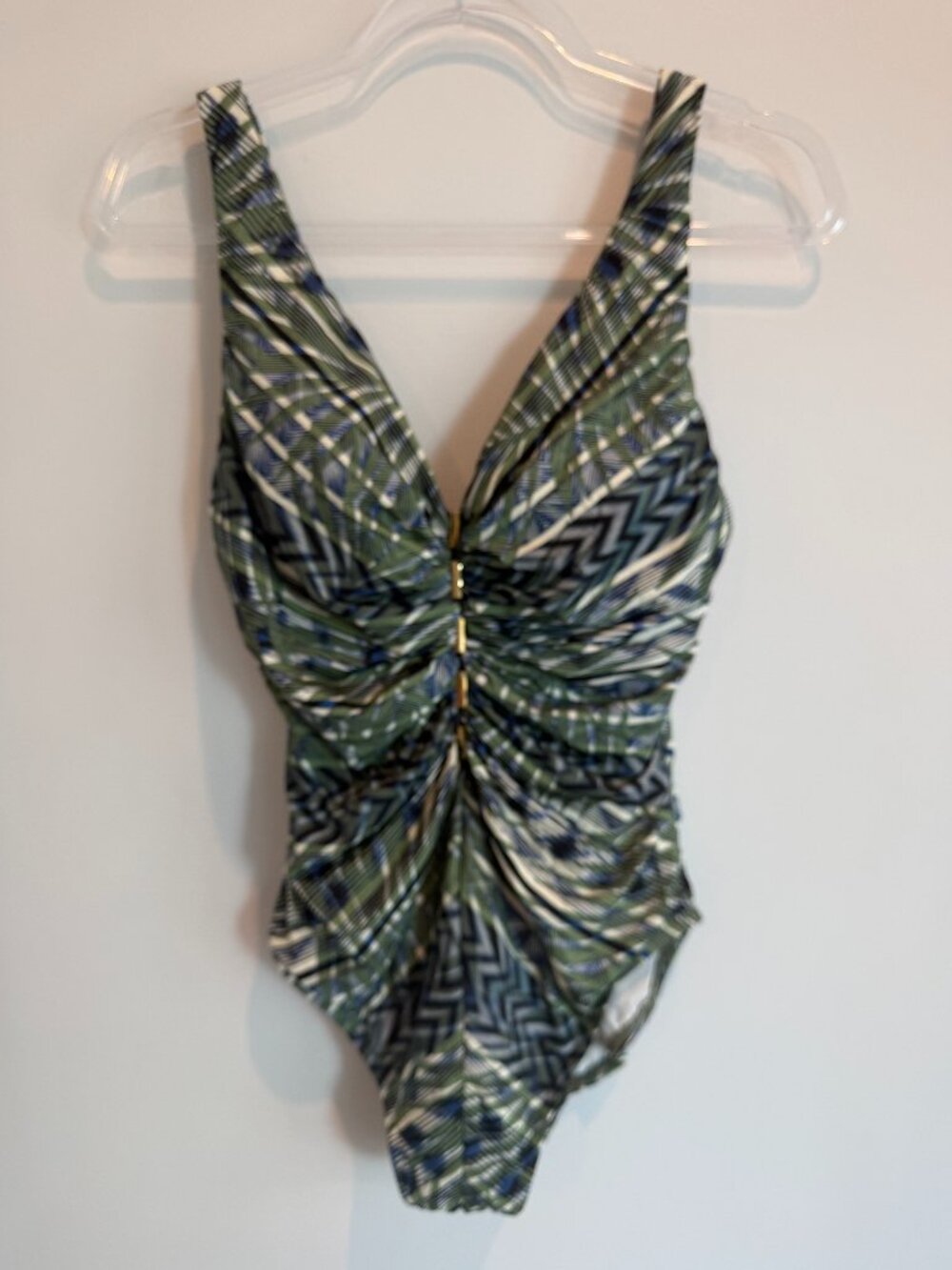 Miraclesuit Monteverde Charmer One Piece Swimsuit Size 14 EUC Olivetta GreenBlue